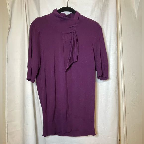 NWT Willi Smith Amethyst Purple 1/2 Sleeve High Collar Top w/ Tie Size L - Picture 7 of 13